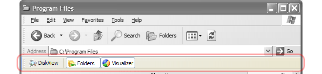 The DiskView Toolbar at the top allows you to toggle the DiskView Folders and Visualizer panel on and off